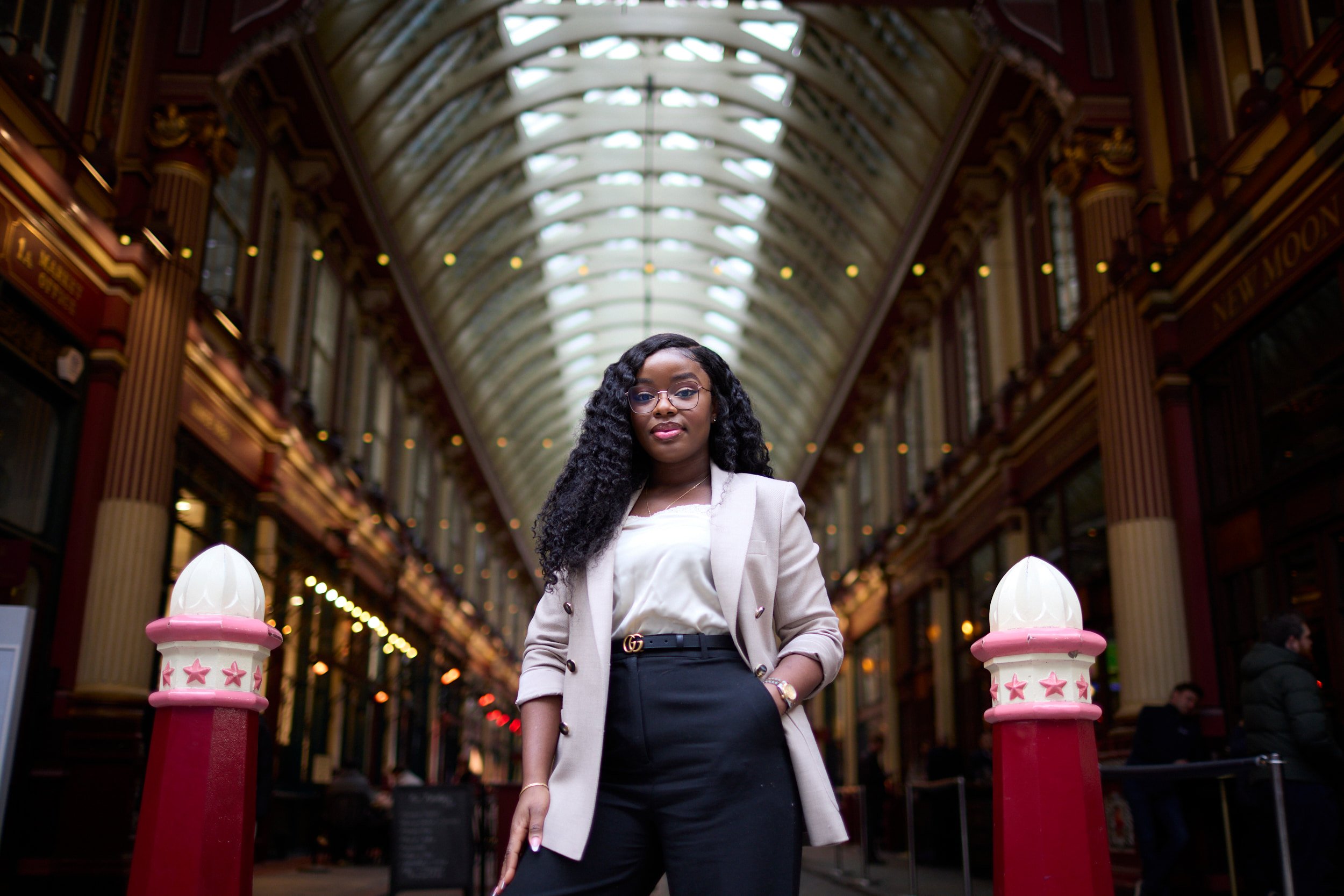 Howden's Chisom Kane posing at Leadenhall Market in London