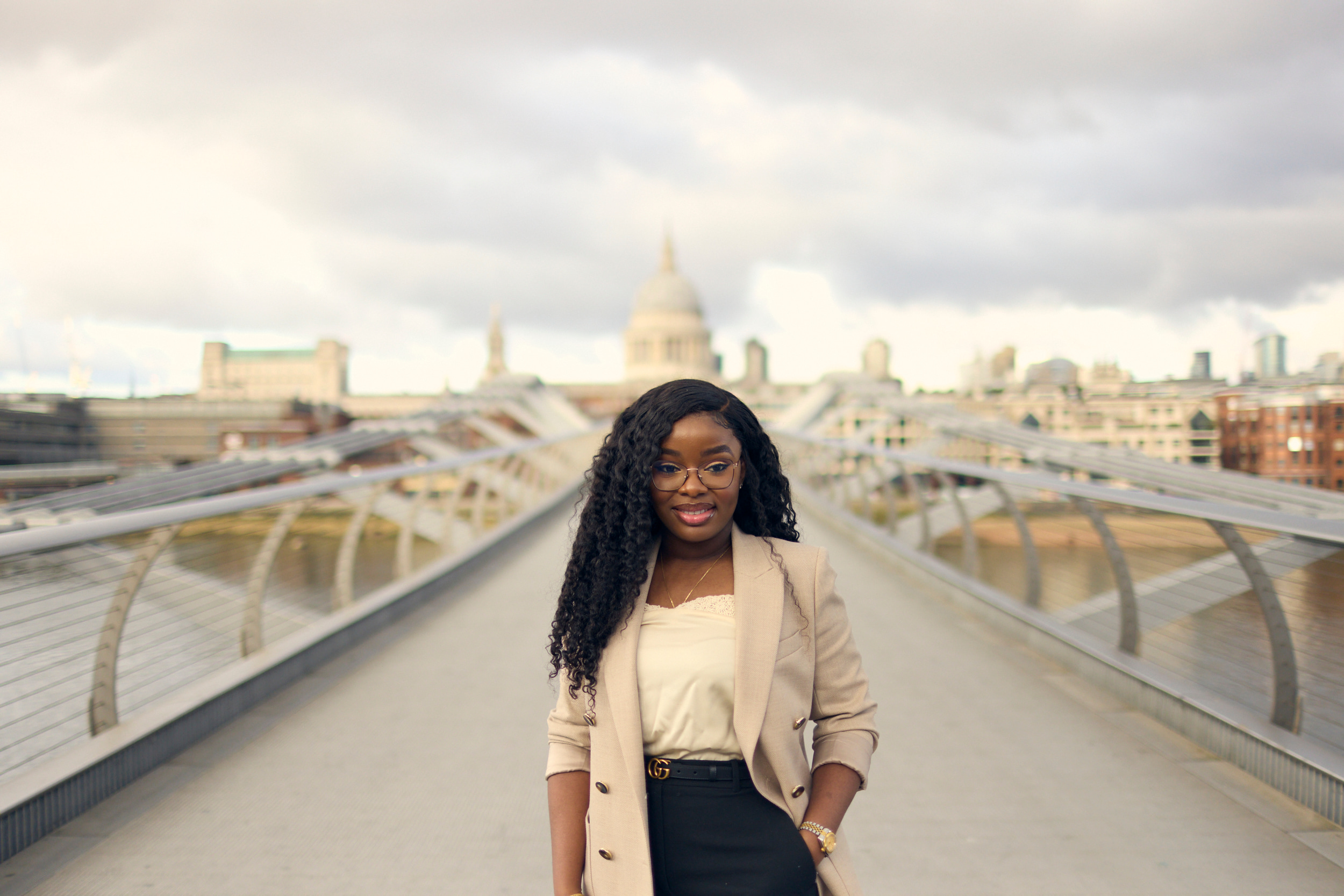Howden's Chisom Kane posing on Millennium Bridge in London