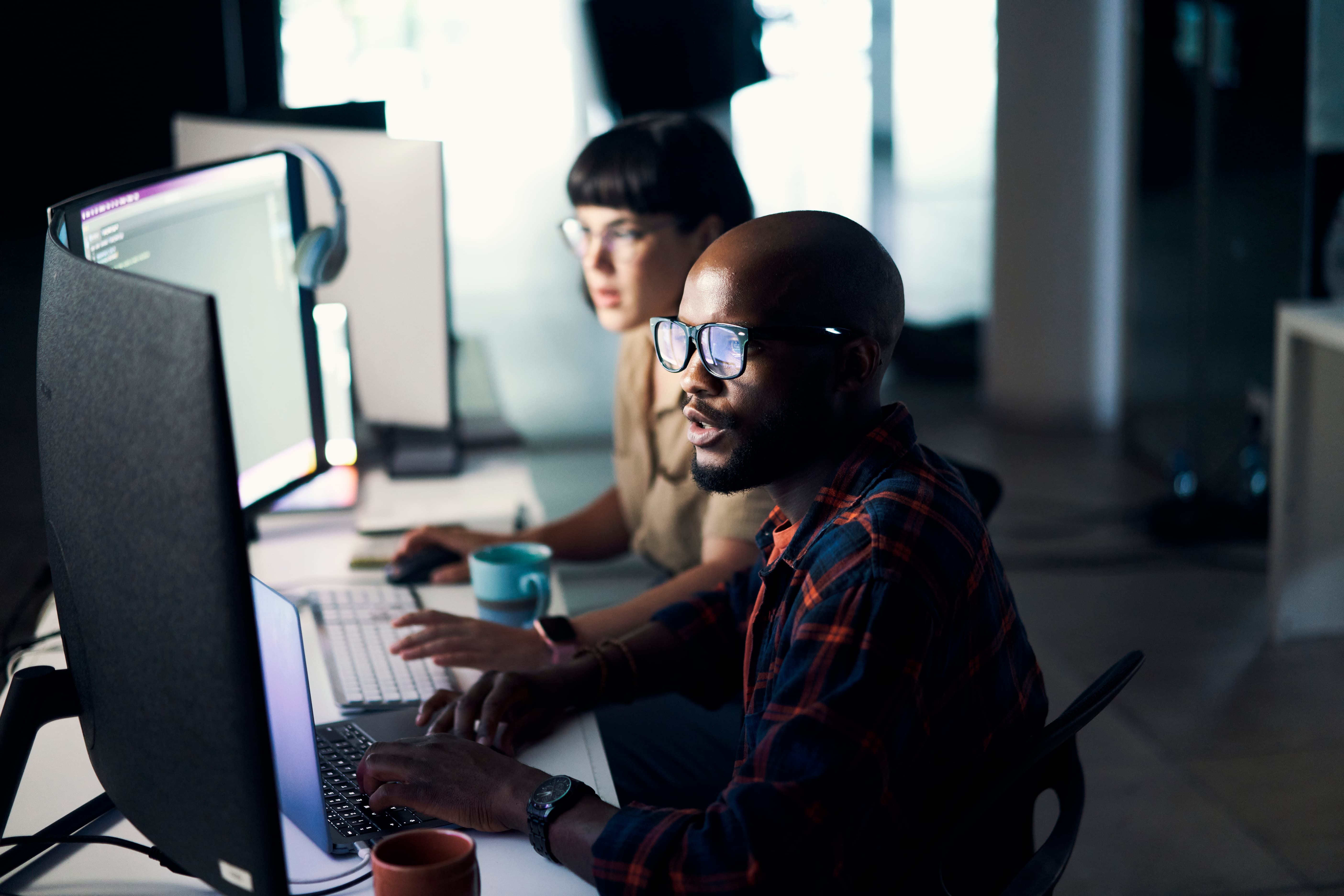 Staff working at computers
