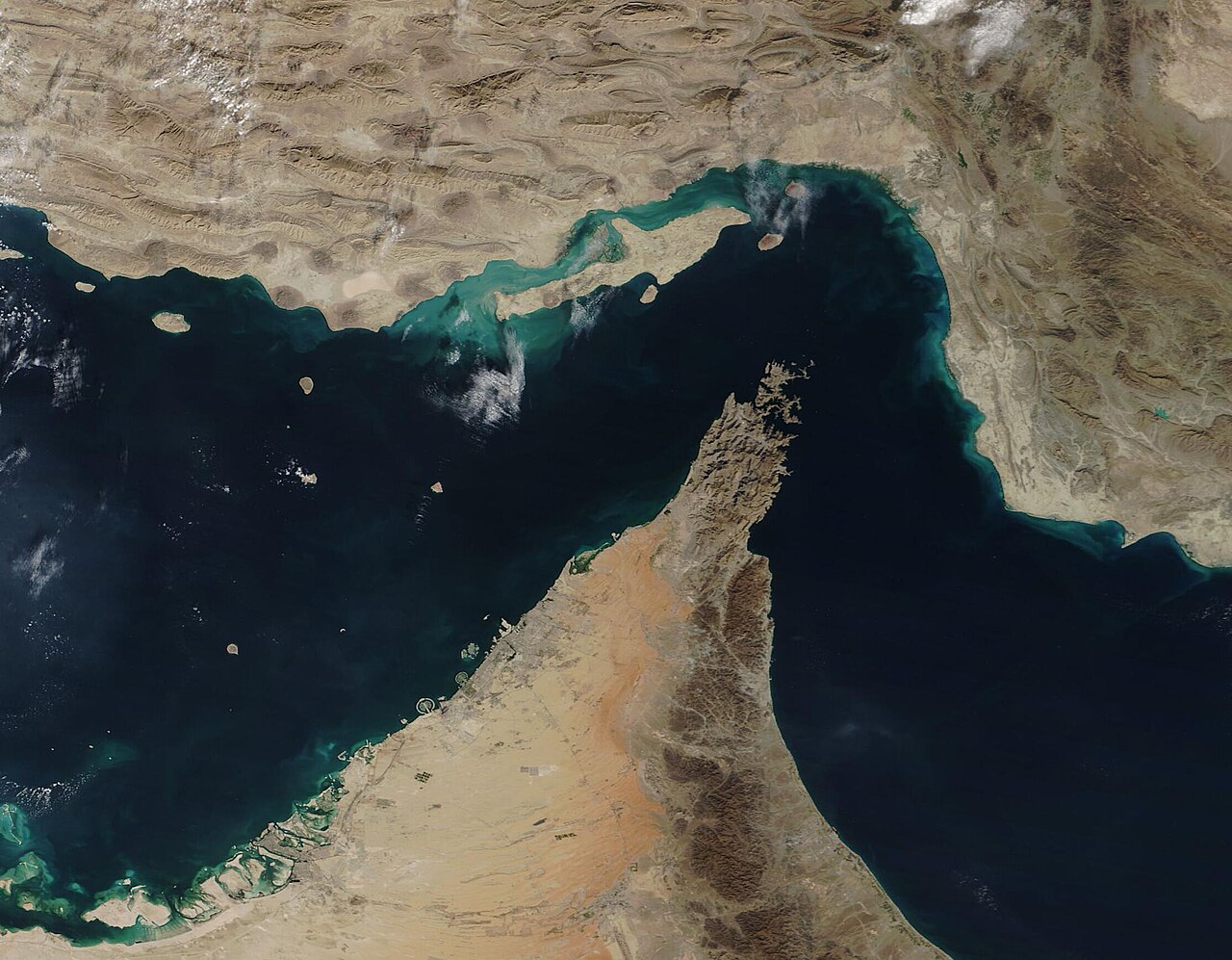 Aerial view of the Strait of Hormuz