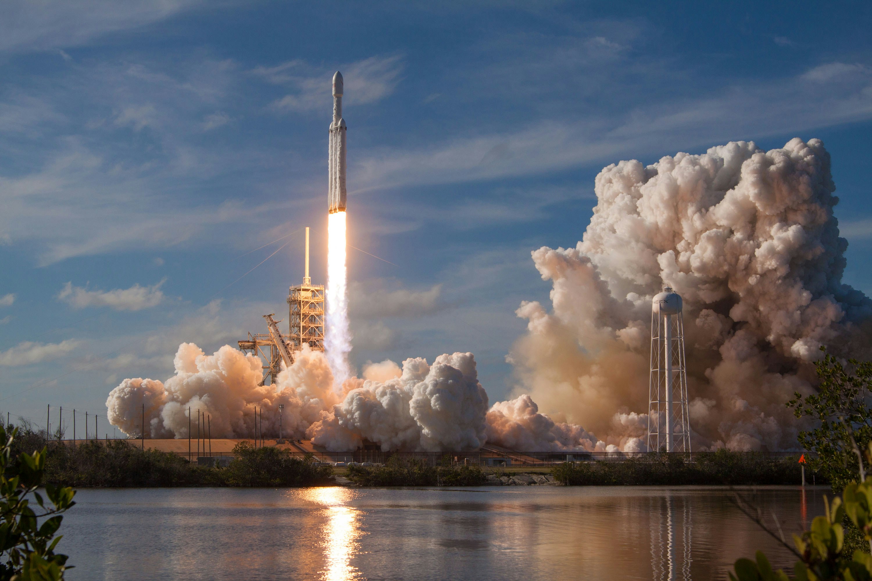 A rocket launch on a sunny day