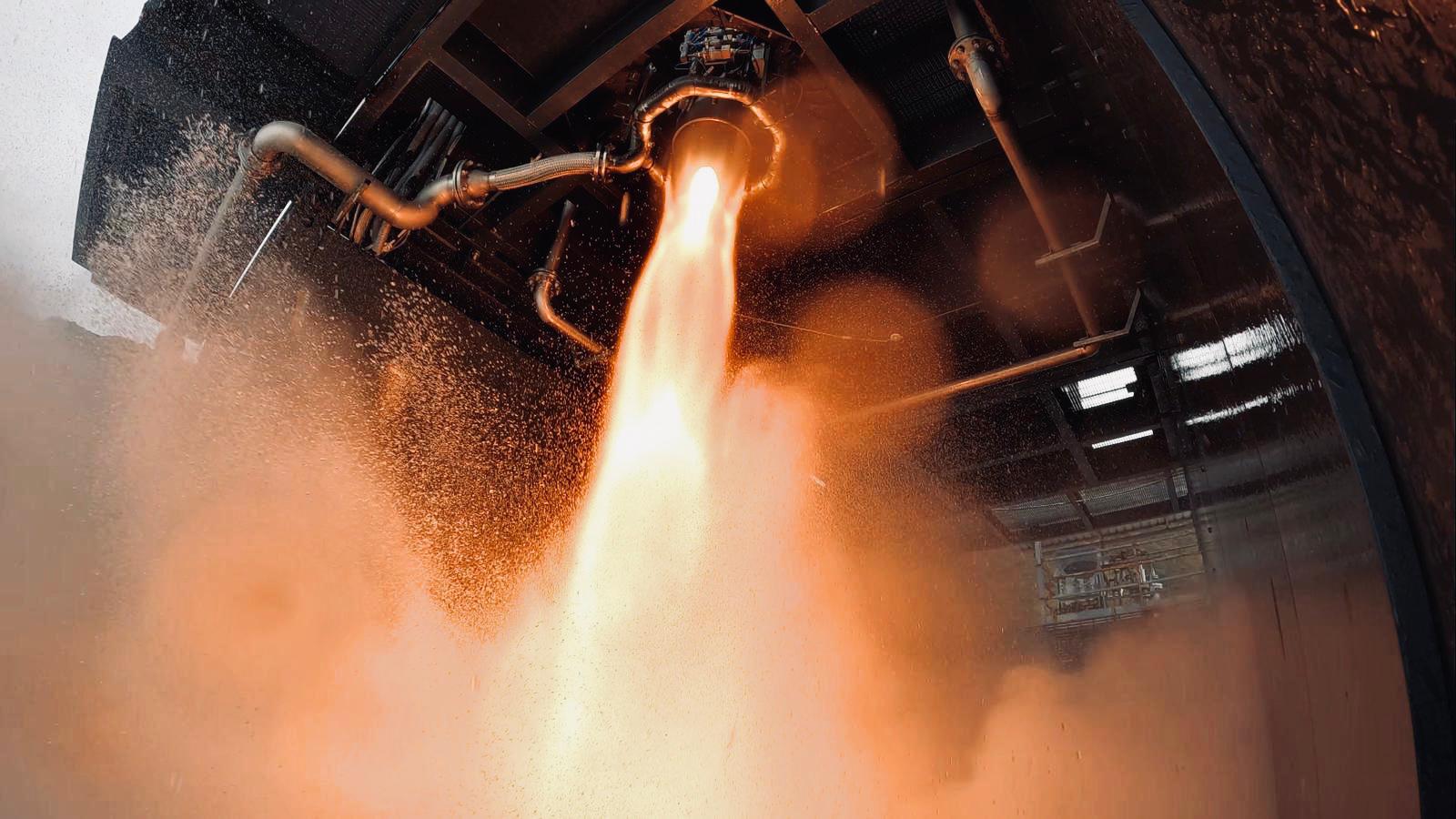 A close-up of a rocket's ignition on takeoff
