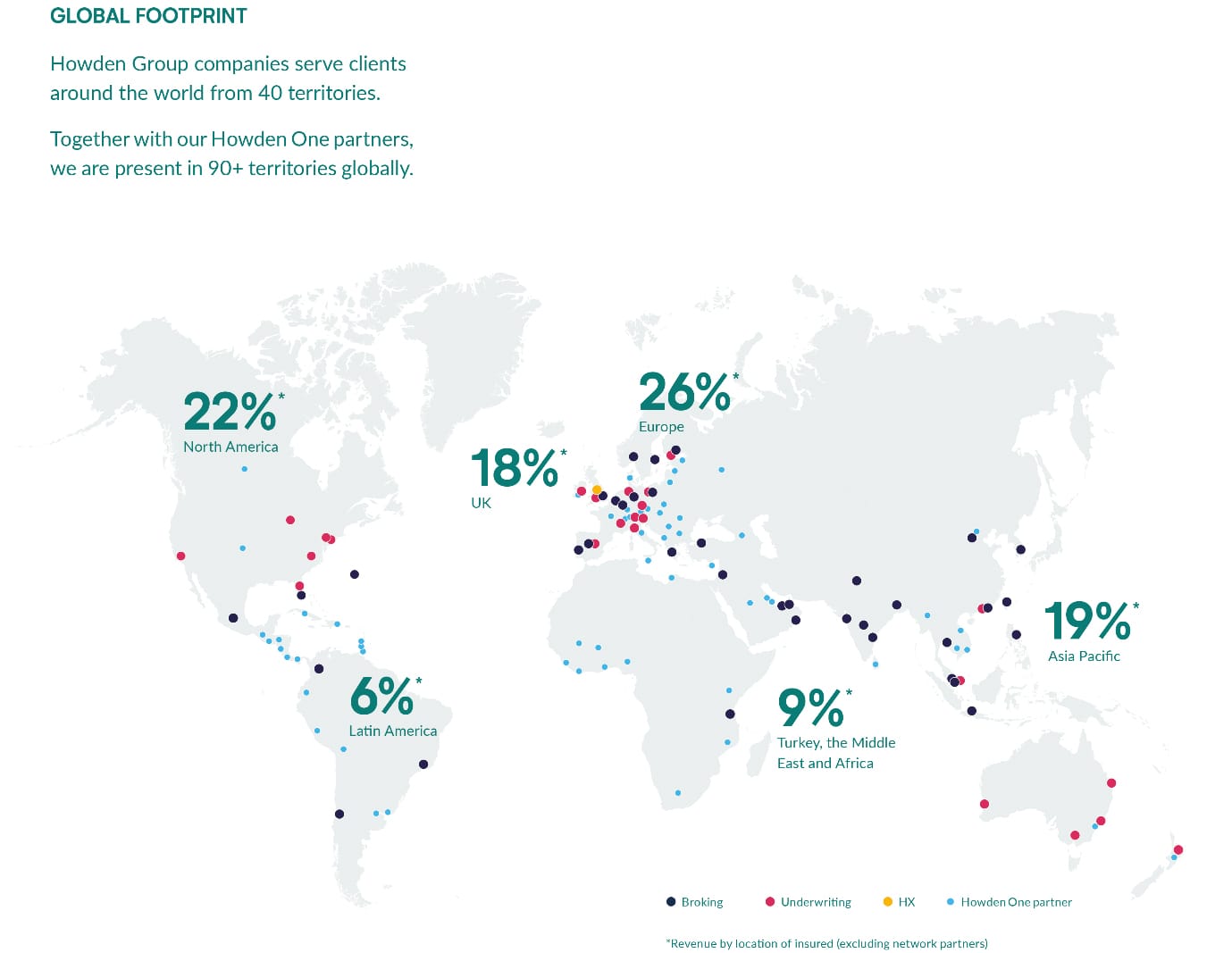 Map of the world showing all Howden Group entities